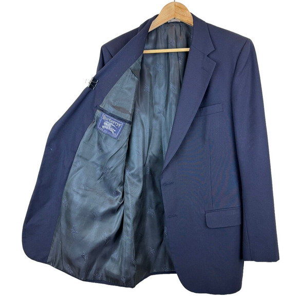 Vintage 90s Burberry Navy Blue 100% Wool Gold Logo Buttons Men's 44R - Picture 1 of 9